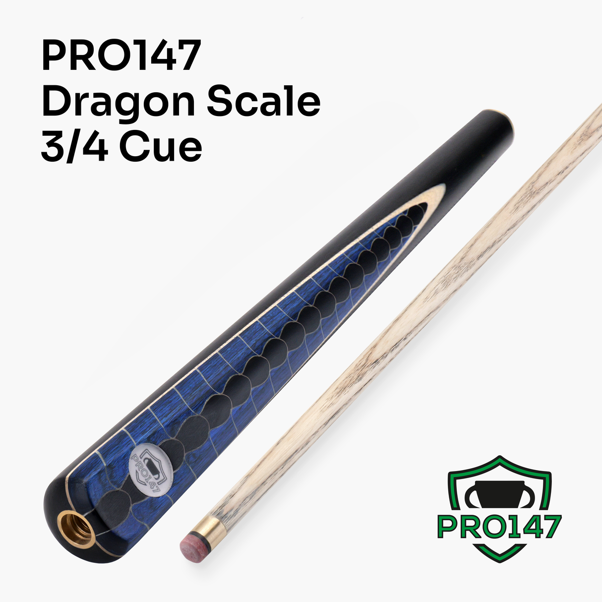 PRO147 Dragon Scale 57 Inch ¾ Joint Premium Ash Snooker and Pool Cue with 9.5mm Professional Layered Tip