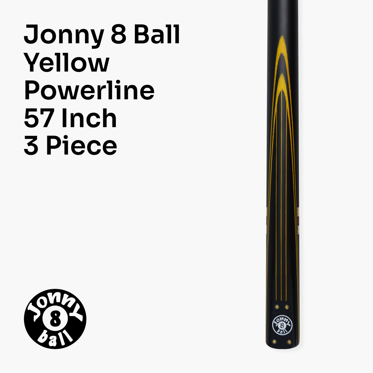 Jonny 8 Ball 57 Inch 3 Piece Length Adjustable Cue 9mm Tip - Shorten to 44 Inch + Black Reinforced Hard Case