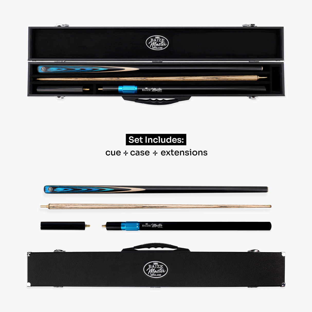 Baize Master BLACKLINE CLASSIC 2 Piece Snooker and Pool Cue and Case Set 9.5mm Layered Tip