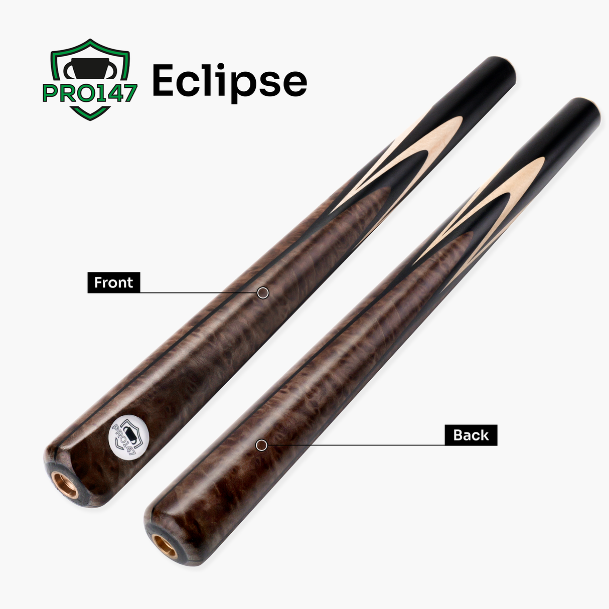 PRO147 Maple Eclipse 3/4 Joint Snooker and Pool Deluxe Cue, Case and Extensions Set with 9.5mm Green Layered Tip