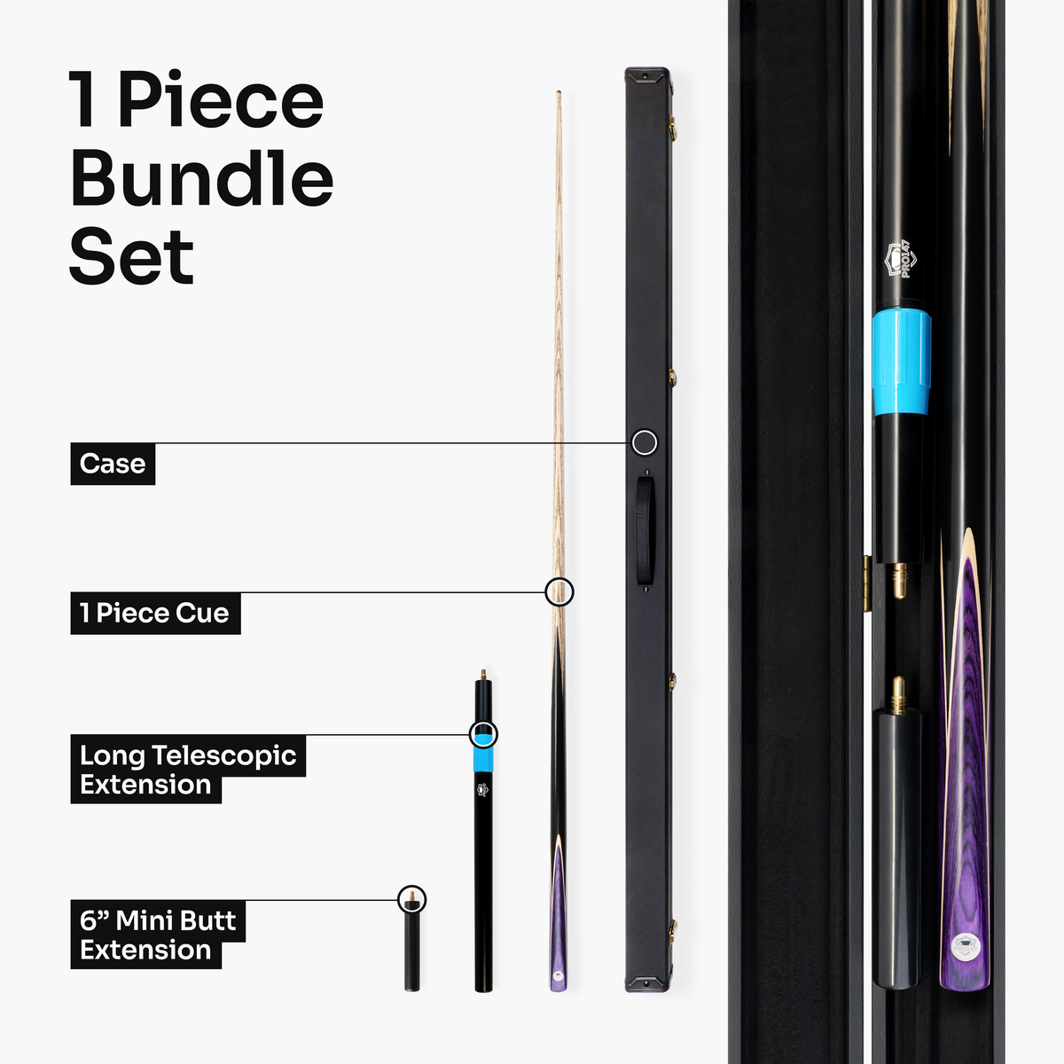 PRO147 Trident 1 Piece Snooker and Pool Cue and Case Set with 9.5mm Layered Tip