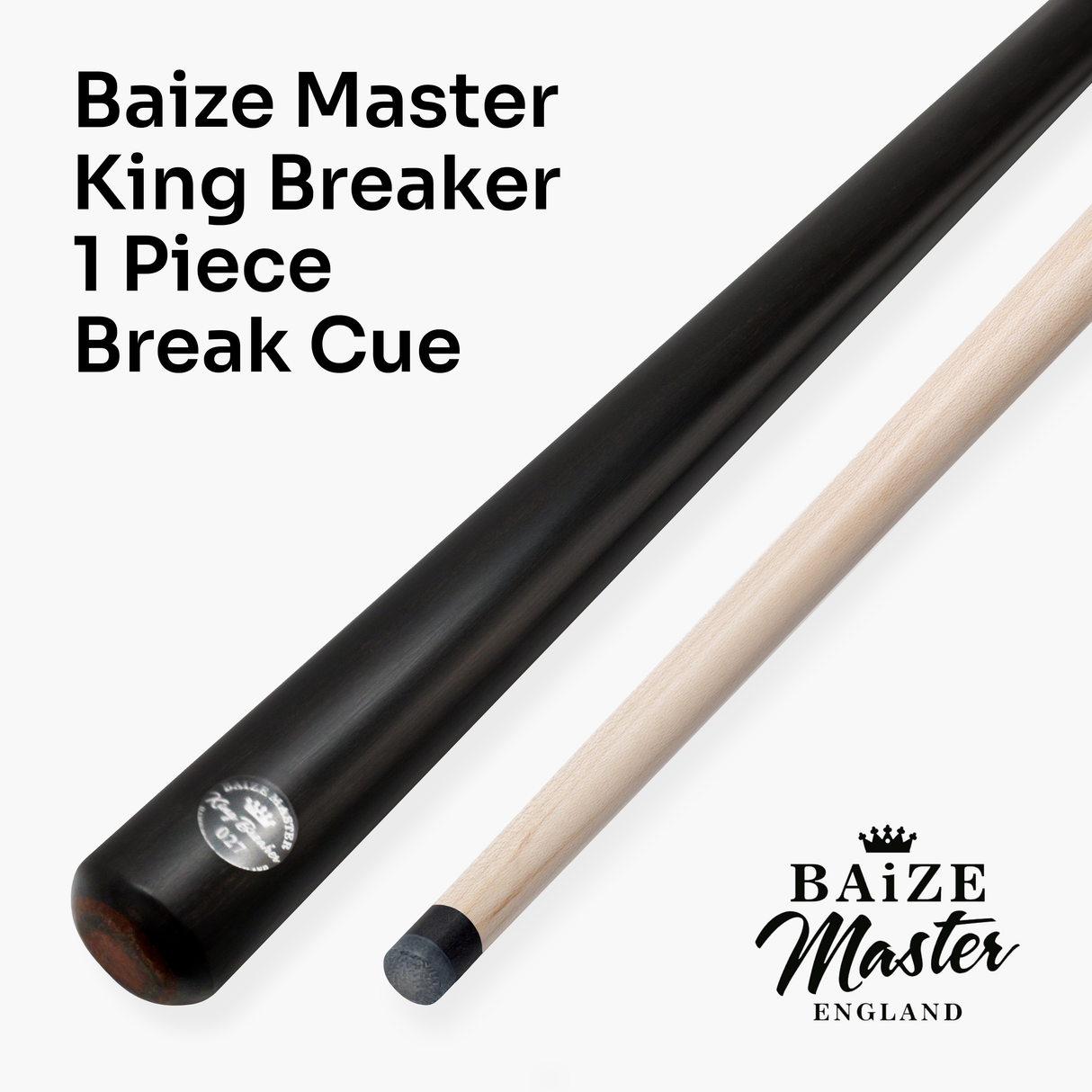 Baize Master King Breaker Ebony 58 Inch 1 Piece English Pool Break Cue with Maple Shaft and Ebony Butt - 10.2mm Phenolic Tip and Round Butt End – For Breaking Only