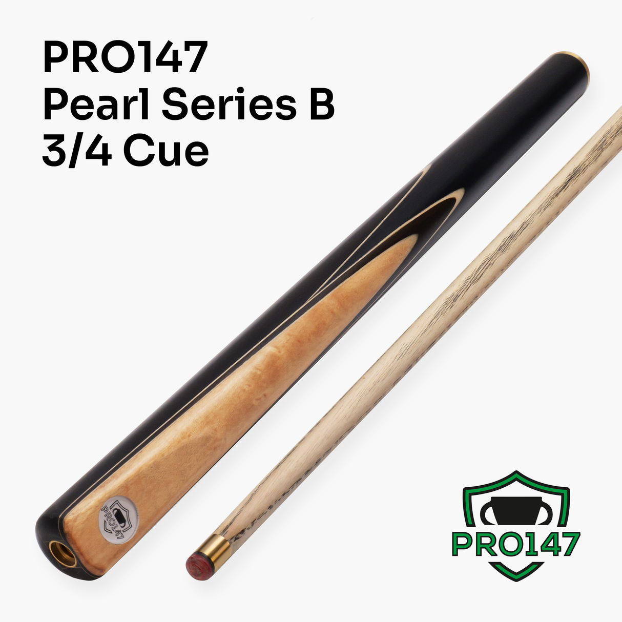 PRO147 Pearl Series Olive 57 Inch 3/4 Jointed Snooker Pool Cue 9.5mm Pro Leather Tip