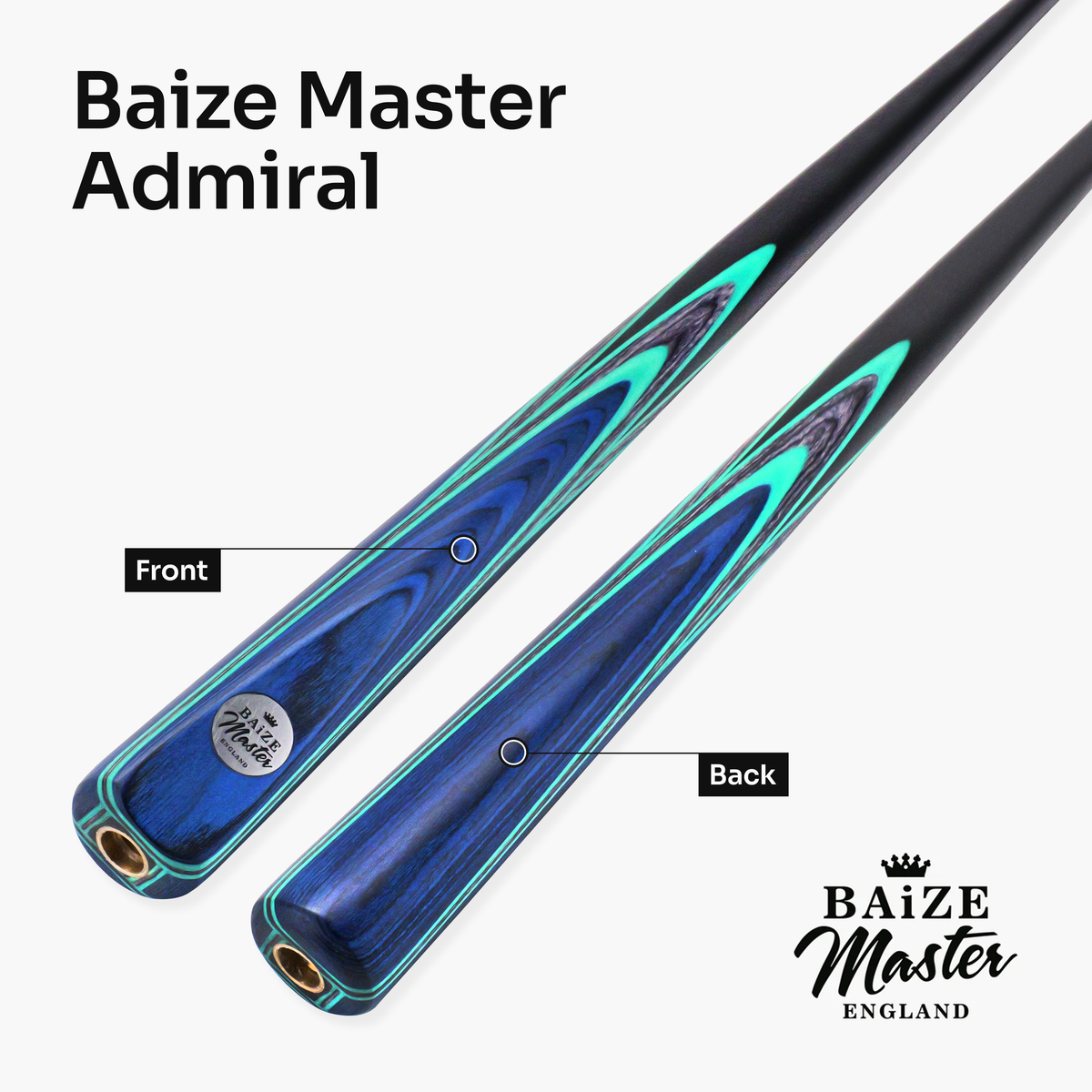 Baize Master Admiral 1 Piece English Pool Cue with 8.5mm Blue Pressed Tip