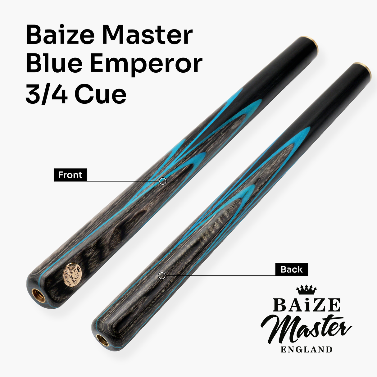 Baize Master Gold Series 58 Inch EMPEROR ¾ Jointed Snooker Pool Cue with 9.5mm Tip and 6 Inch Mini Butt