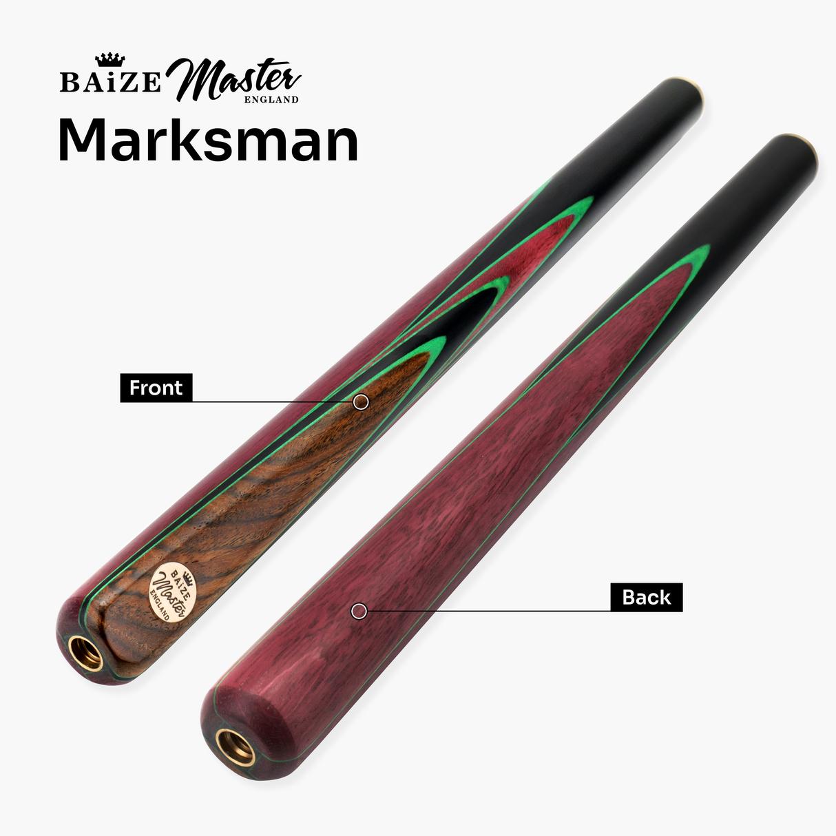 Baize Master Scarlet Marksman ¾ Joint English Pool Cue with 8.5mm Baize Master Blue Pressed Tip