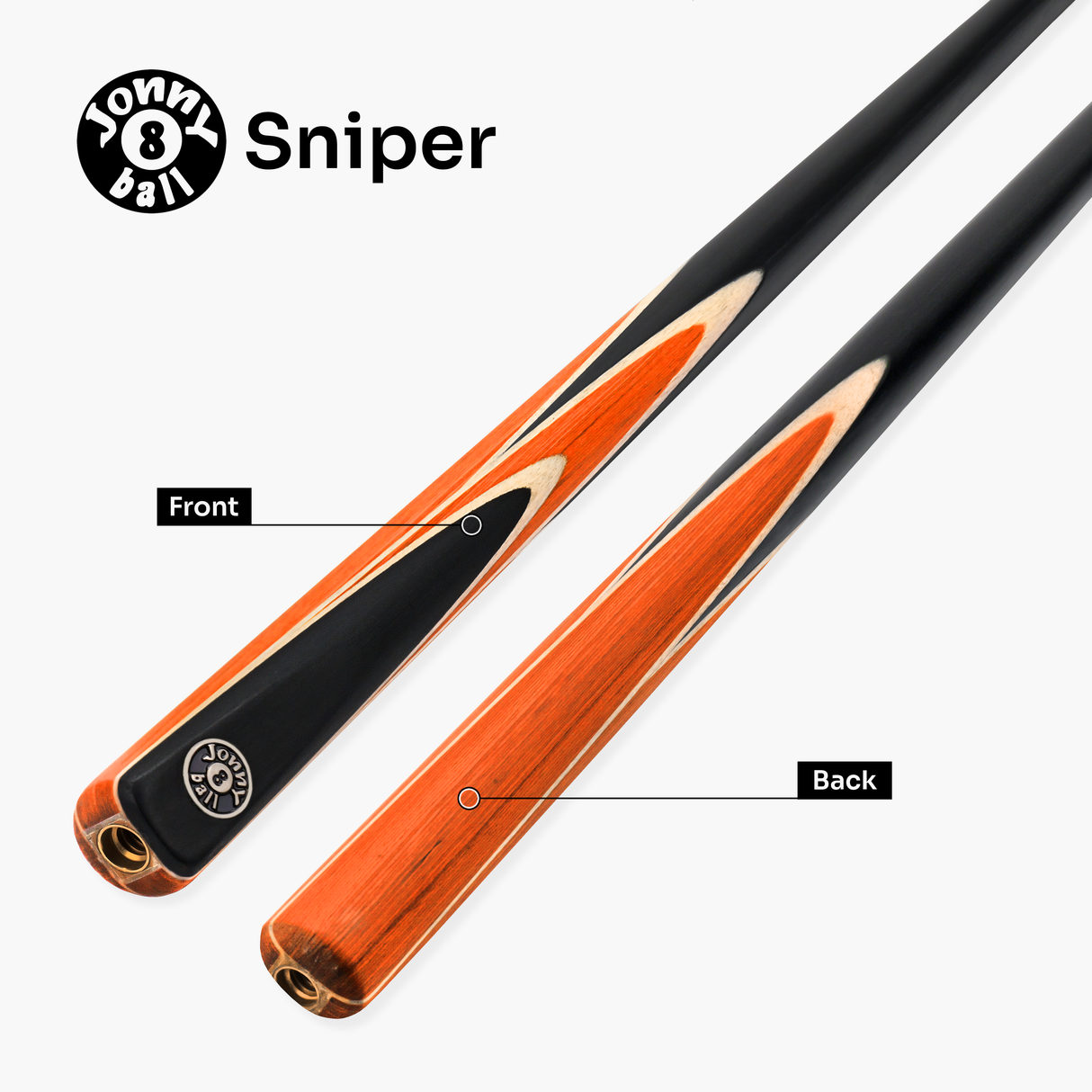 Jonny 8 Ball Sniper 2 Piece English Pool Cue and Case Set 8mm Pro Tip With Black Hard Case