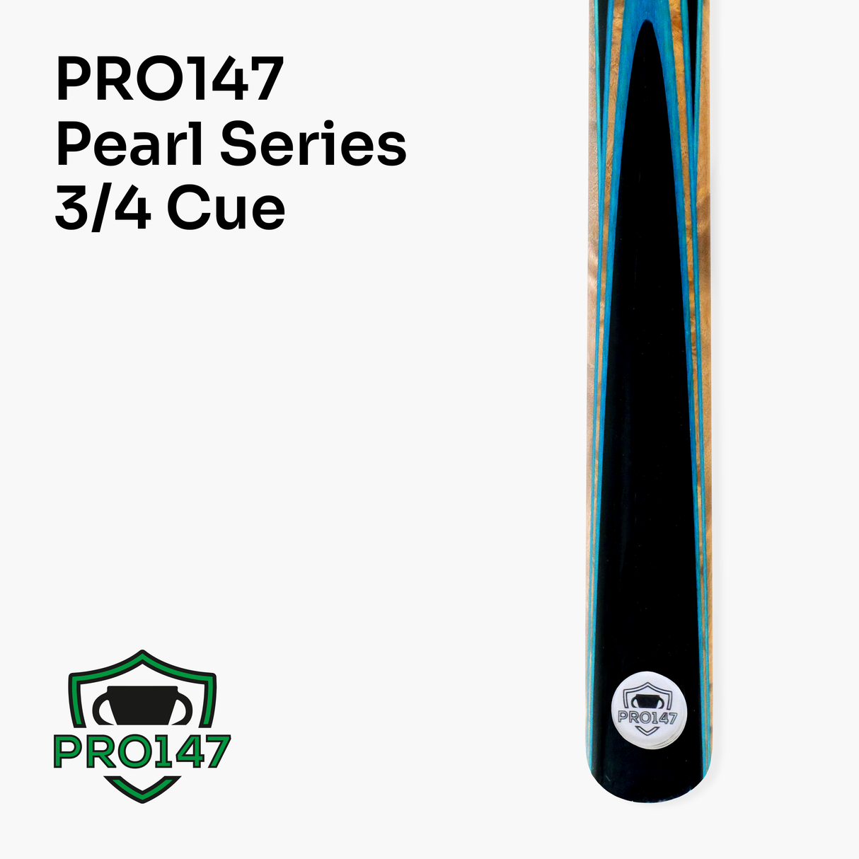 PRO147 Pearl Blue 3/4 Snooker Pool Cue 57" 9.5mm Tip | Cue + Case