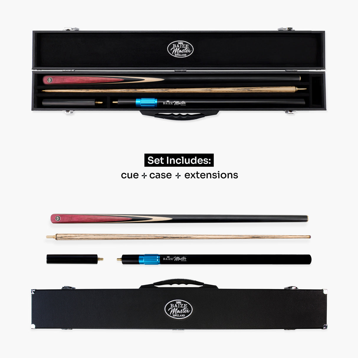 Baize Master BLACKLINE CLASSIC 2 Piece Snooker and Pool Cue and Case Set 9.5mm Layered Tip