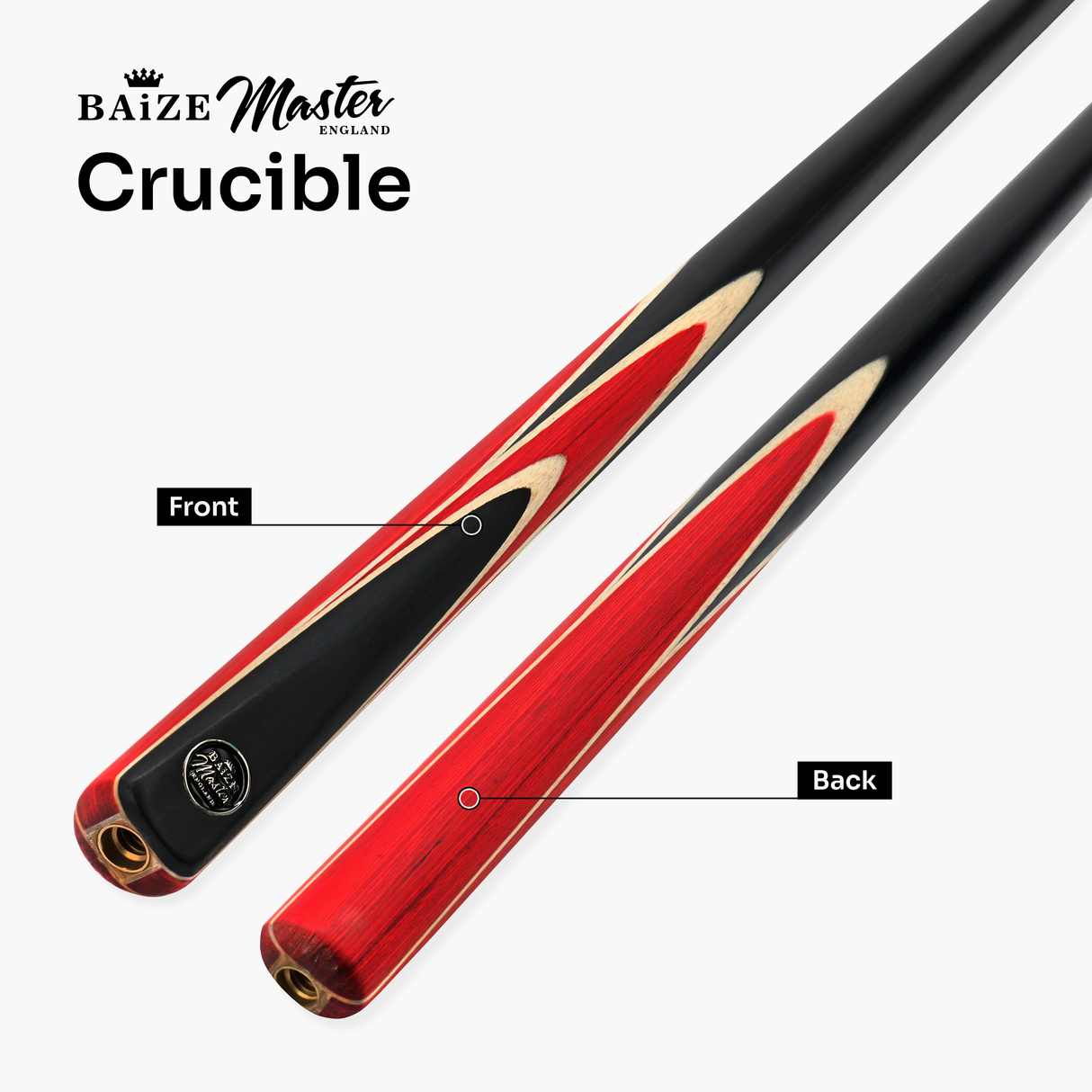 Baize Master CRUCIBLE 2 Piece Snooker and Pool Cue and Case Set with 9.5mm Red Layered Pro Tip