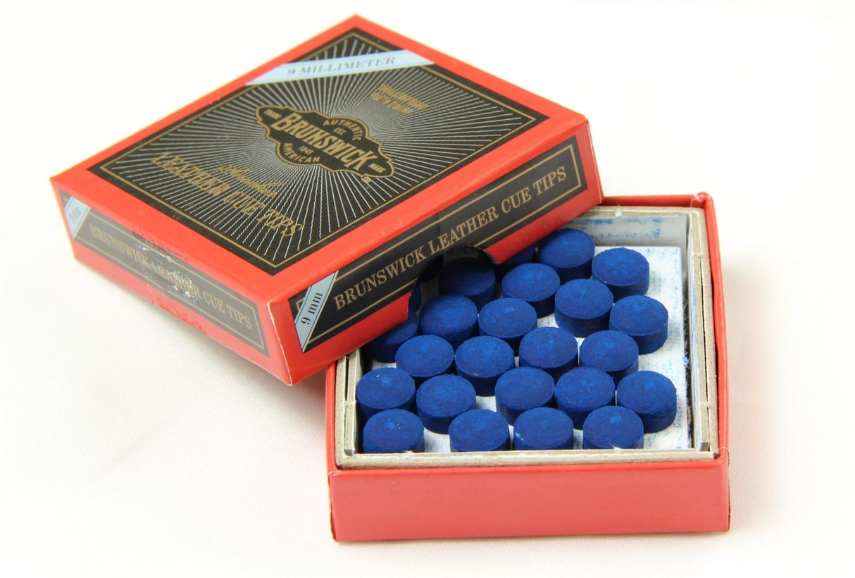 15 X 9mm Leather Blue Diamond Snooker Pool Cue Tips - Free Sandpaper