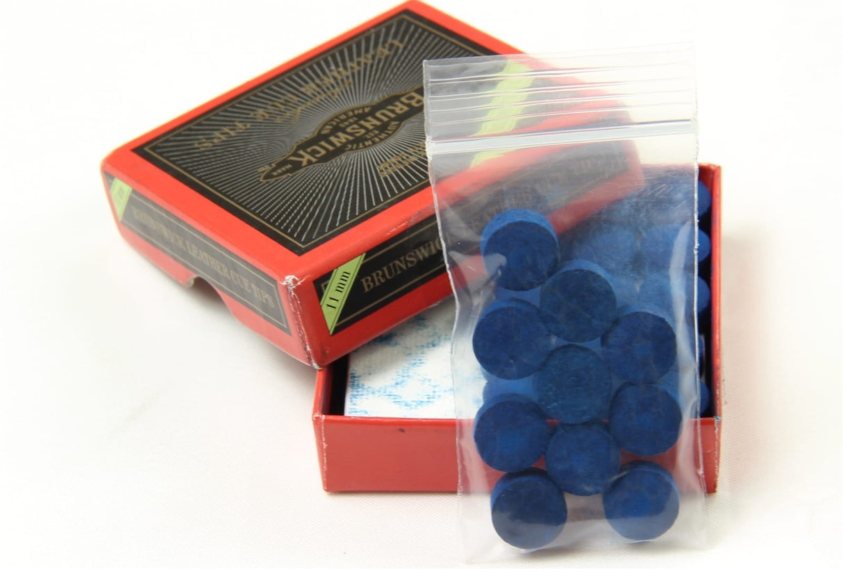 10 X 11mm Leather Blue Diamond Snooker Pool Cue Tips - Free Sandpaper