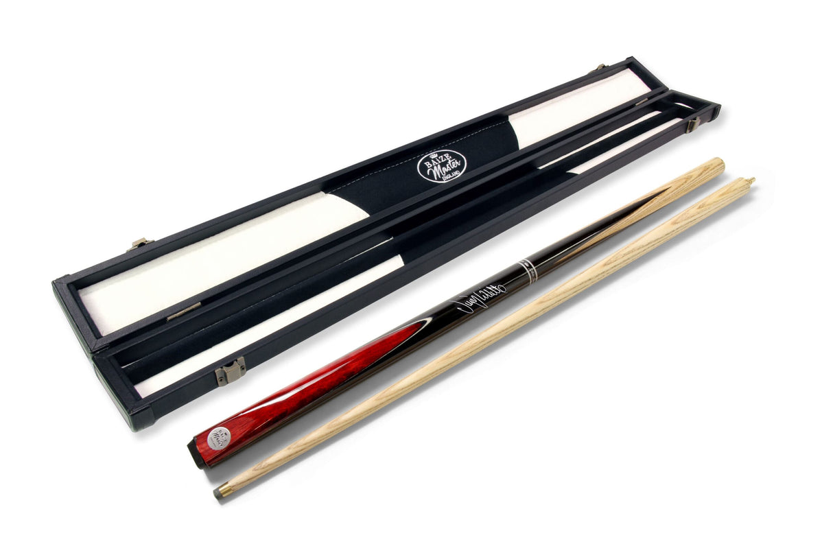 Baize Master Jimmy White Signature Red Conquest 48 Inch 2 Piece Snooker Pool Cue and Case Set with 2 Piece Black White Interior Case - 9.5mm Tip