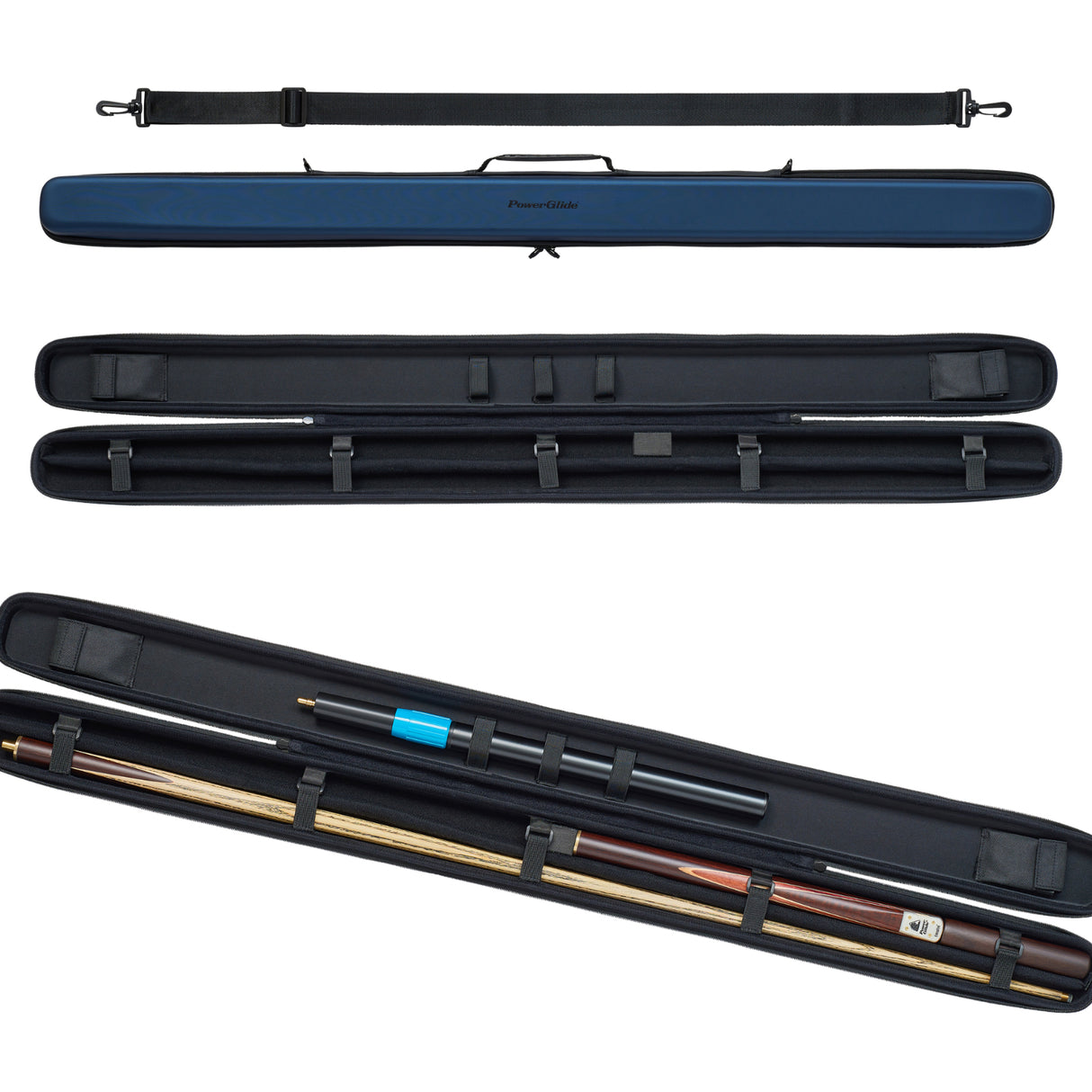 PowerGlide Svartur Black 3/4 Tubular Snooker Pool Cue Case - Max Shaft Length 111cm
