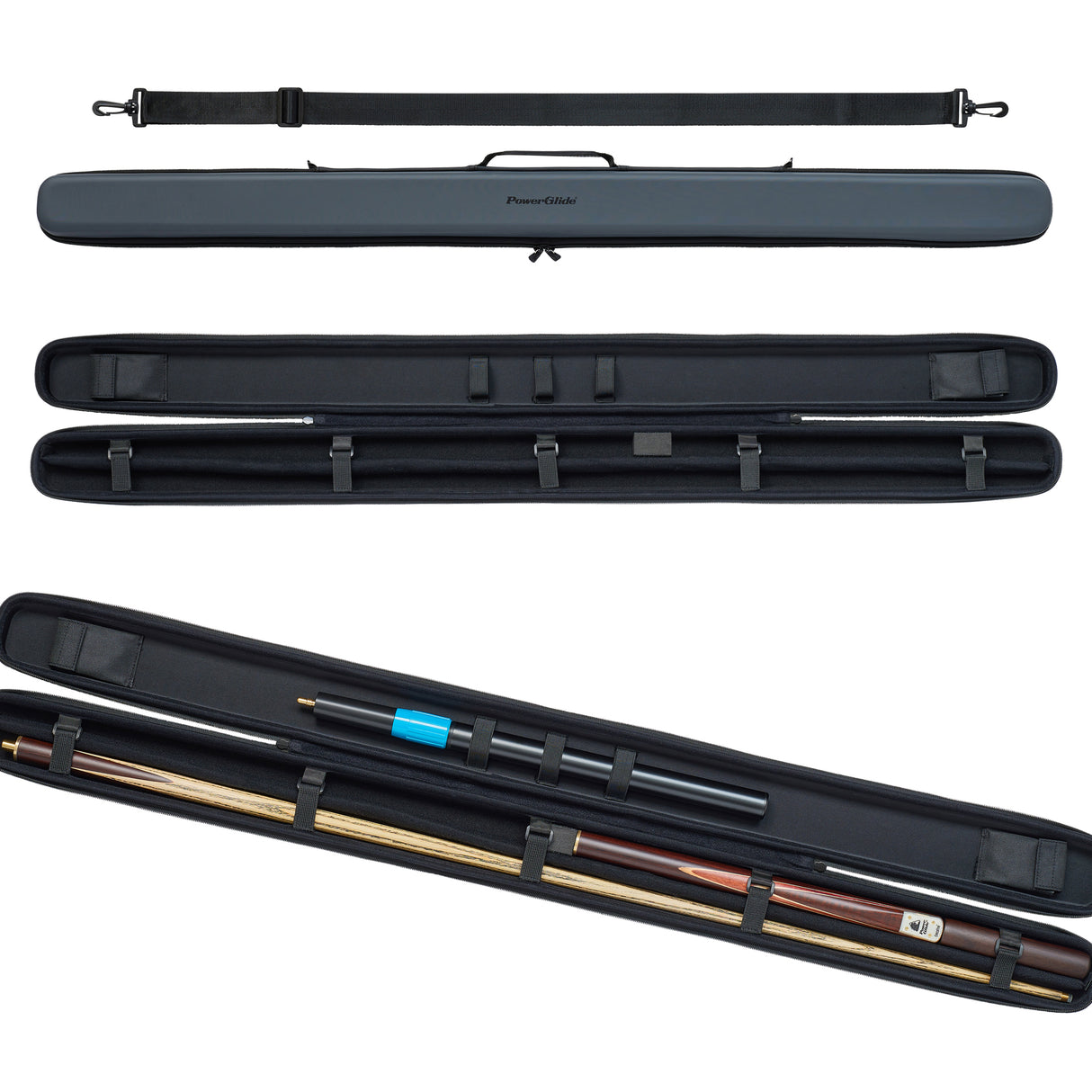 PowerGlide Svartur Black 3/4 Tubular Snooker Pool Cue Case - Max Shaft Length 111cm