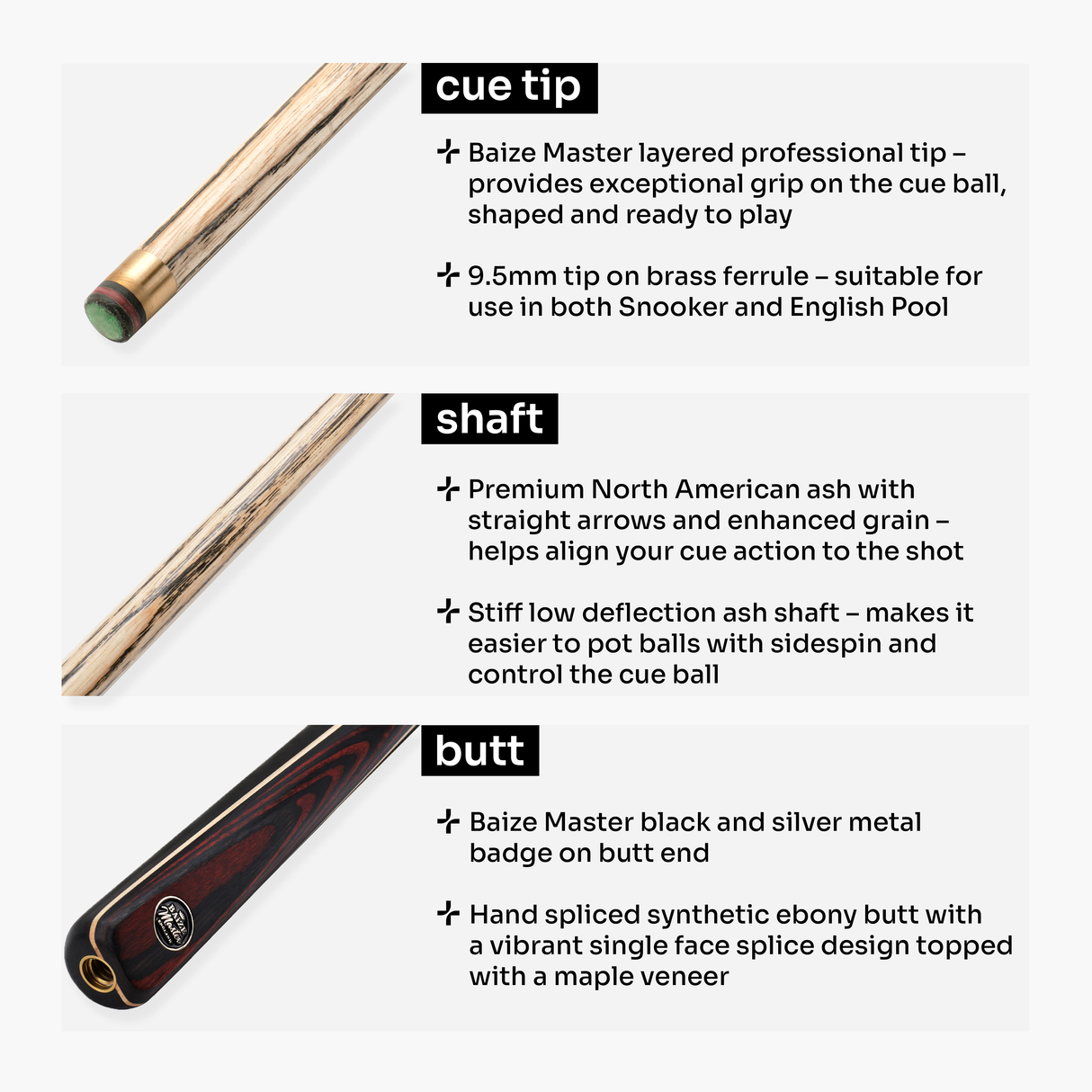 Baize Master BLACKLINE CLASSIC 2 Piece Snooker and Pool Cue 9.5mm Layered Tip