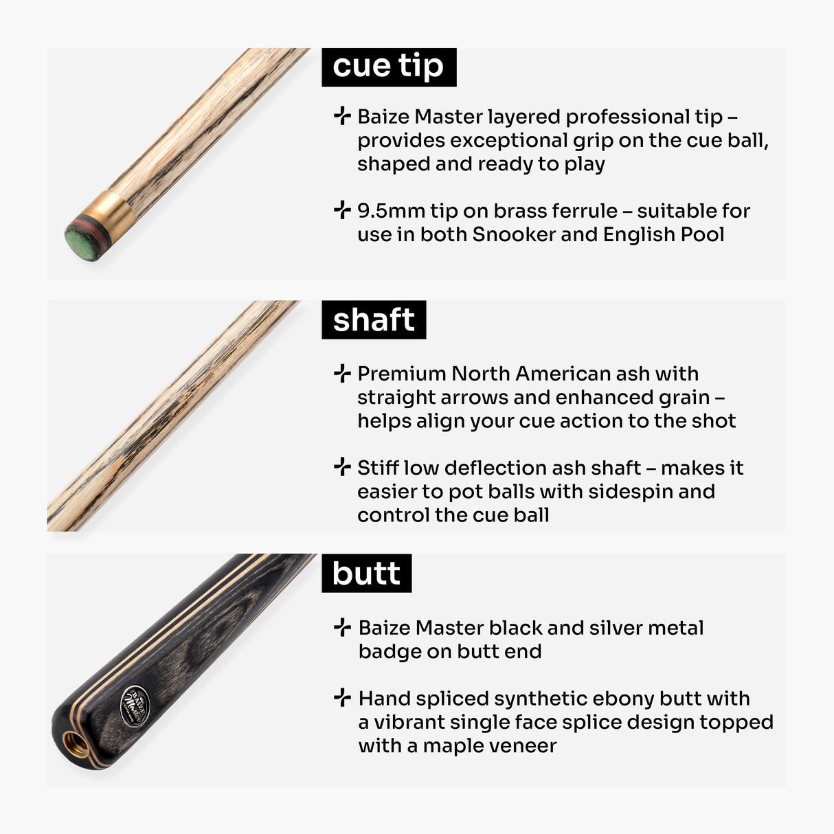 Baize Master BLACKLINE CLASSIC 2 Piece Snooker and Pool Cue 9.5mm Layered Tip