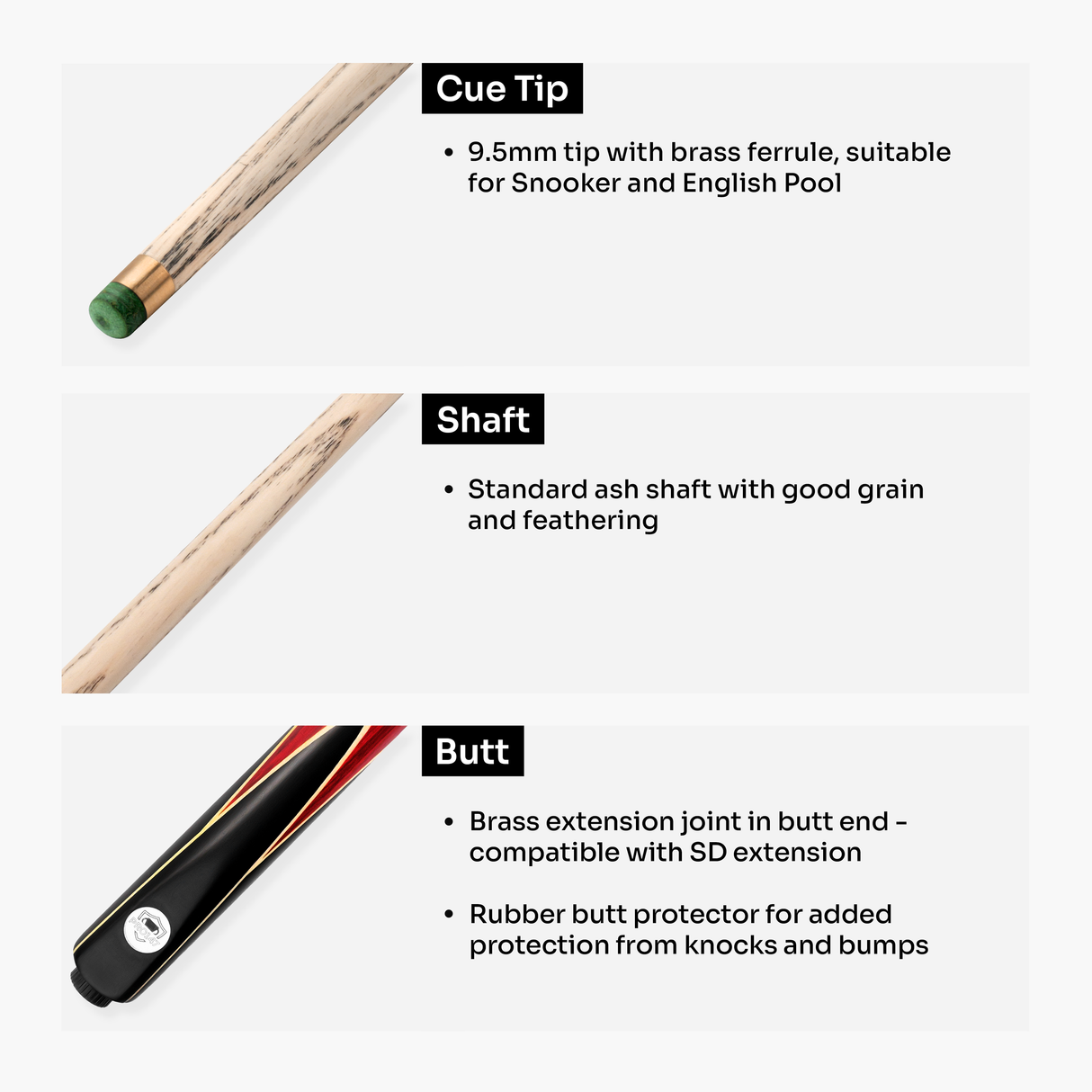 PRO147 Lancet 3/4 Joint Snooker and Pool Cue with 9.5mm Green Layered Tip