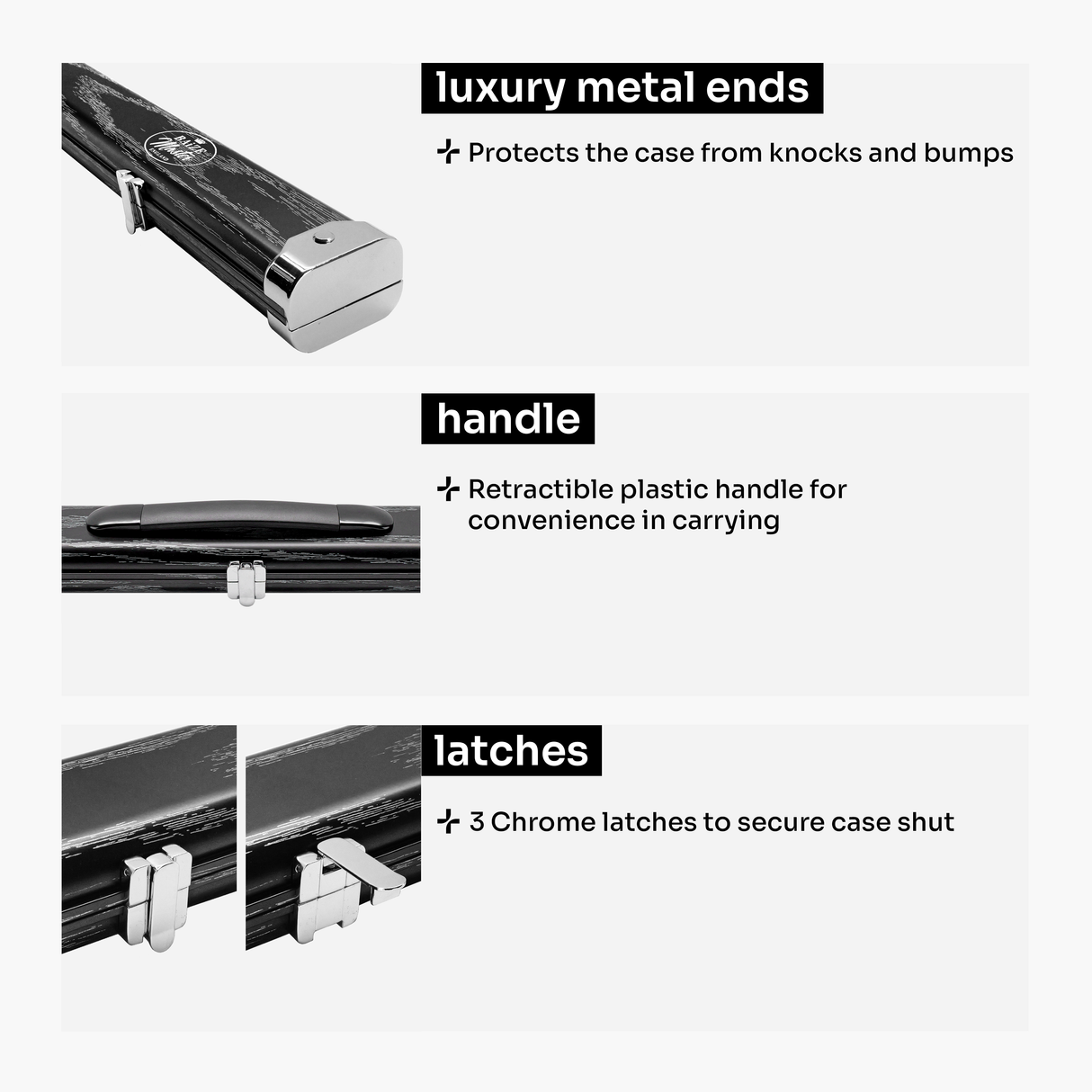 Baize Master Pro Aluminium One Piece Woodgrain Cue Case Metal Ends - Holds 2 Cues