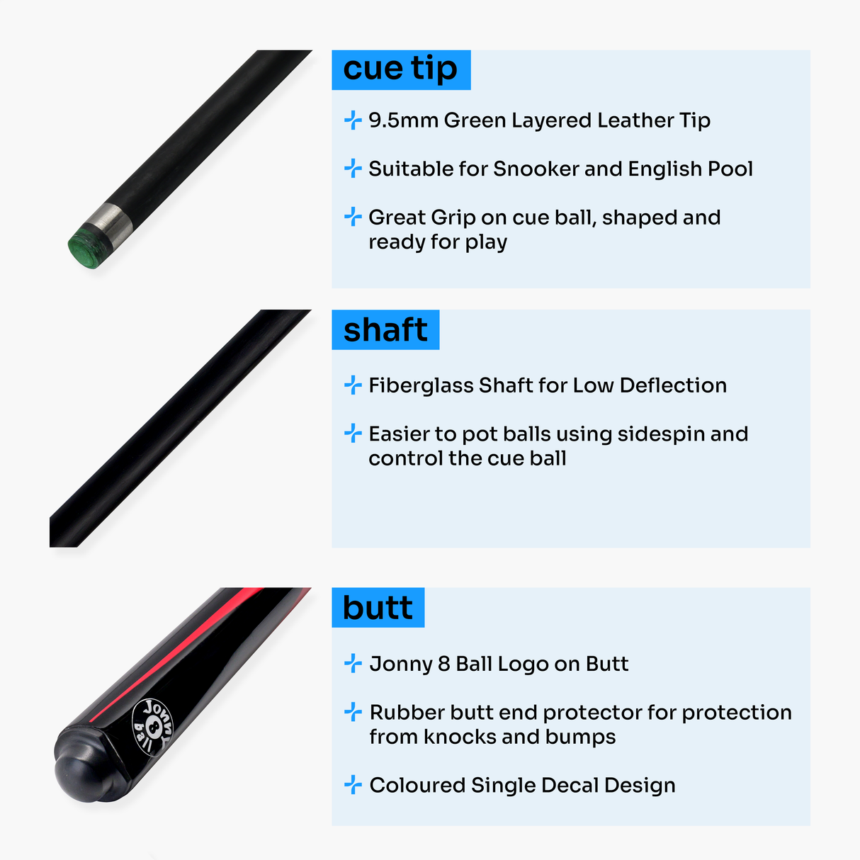 Jonny 8 Ball Inferno 2 Piece Graphite Fiberglass Cue and Case Set 9.5mm Green Layered Tip