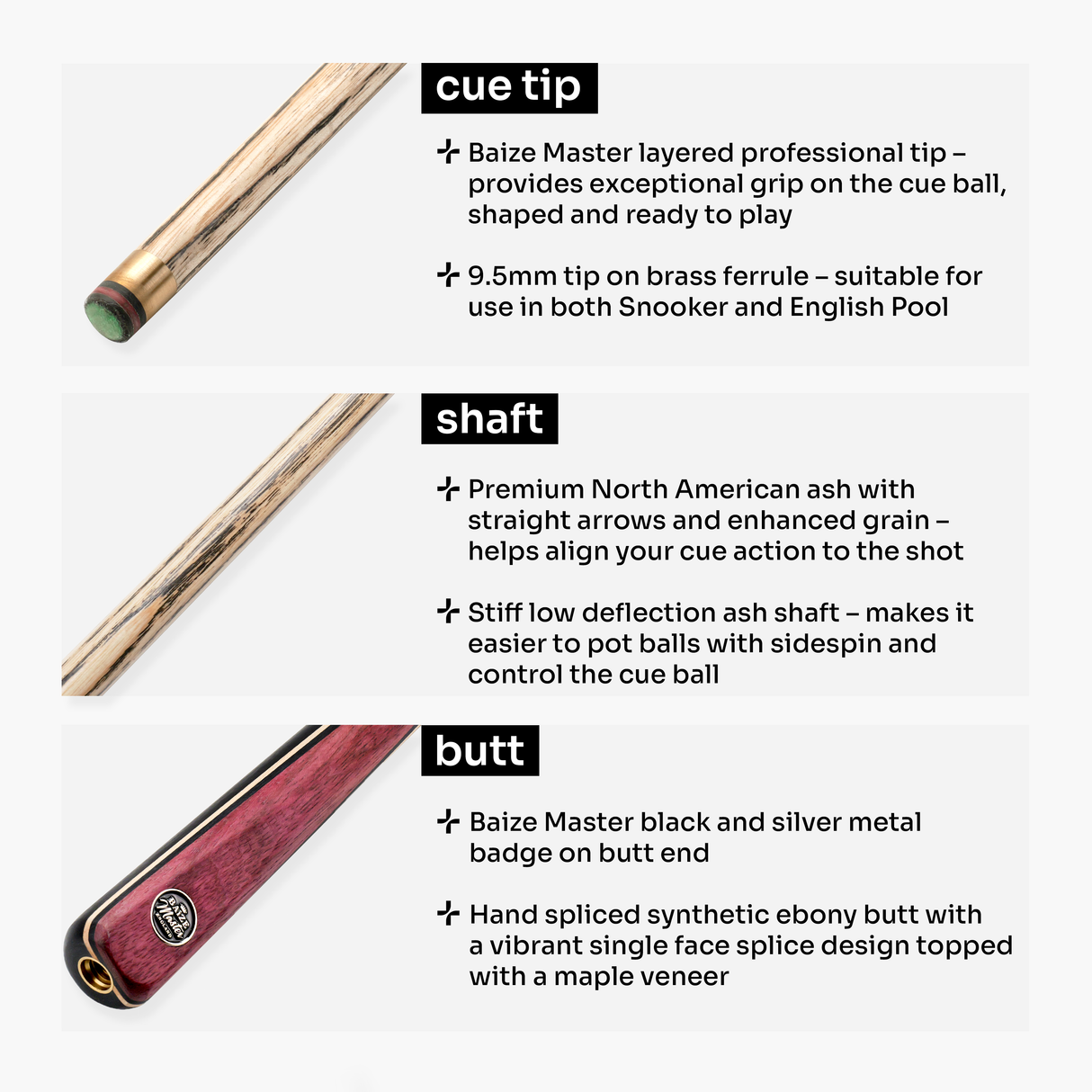 Baize Master BLACKLINE CLASSIC 2 Piece Snooker and Pool Cue 9.5mm Layered Tip