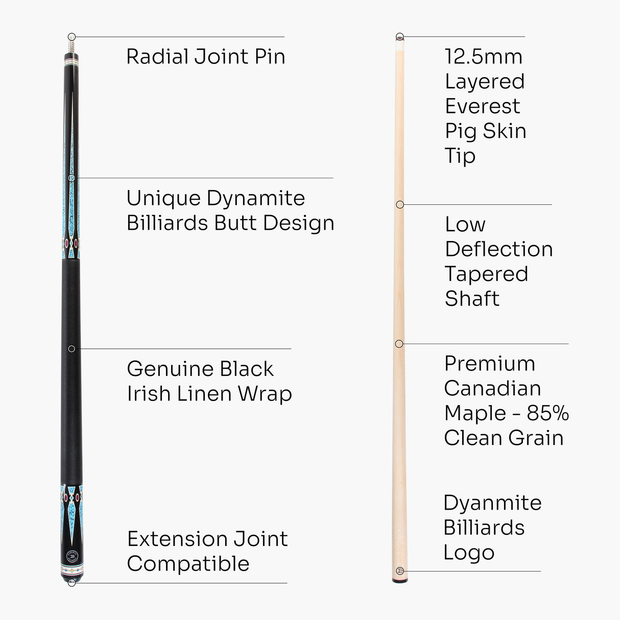 Dynamite Billiards DB3 American Maple Pool Cue – 12.5mm Tip – Designed by Darren Appleton