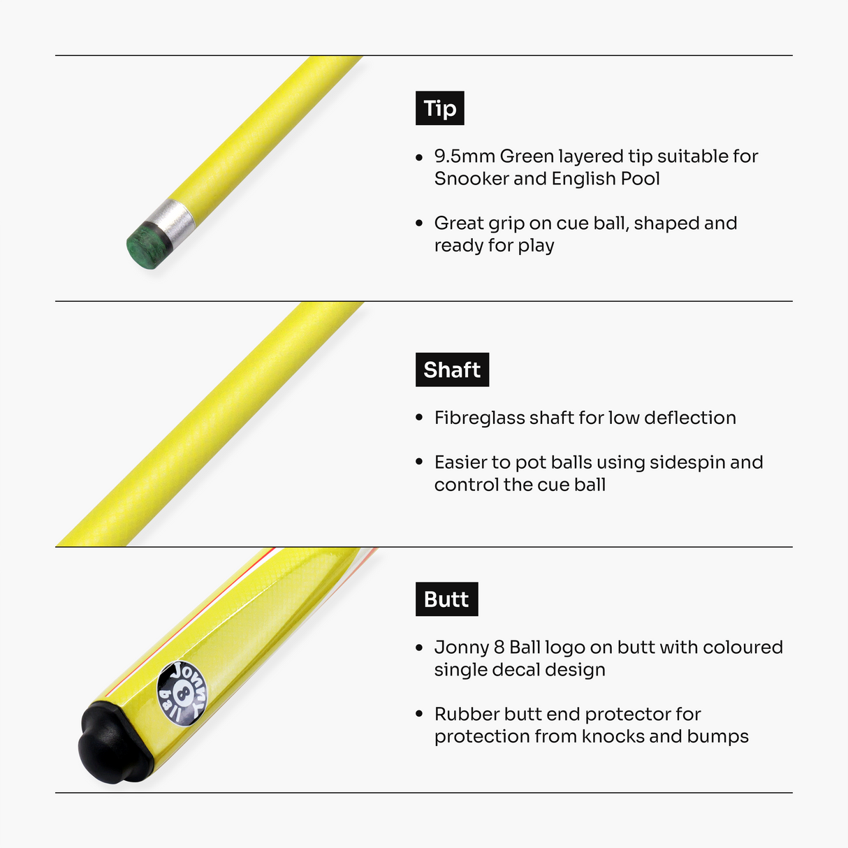 Jonny 8 Ball Inferno 2 Piece Graphite Fiberglass Cue and Case Set 9.5mm Green Layered Tip