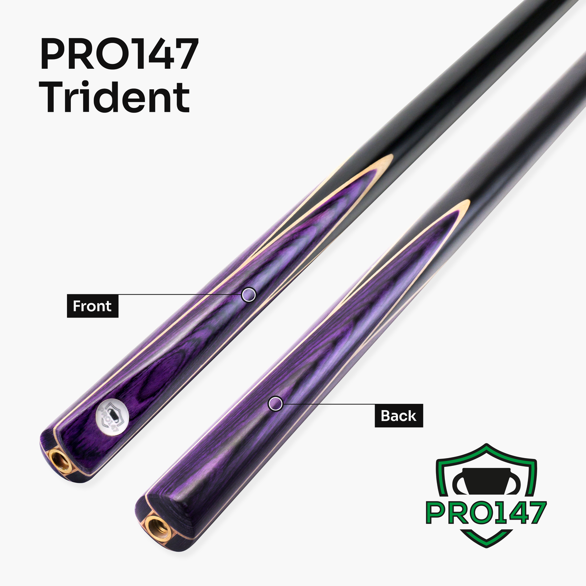 PRO147 Trident 1 Piece Snooker and Pool Cue and Case Set with 9.5mm Layered Tip