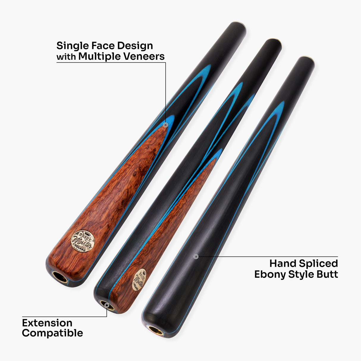 Baize Master Gold Series Blue Ascot 3/4 Joint English Pool Cue and Case Set with 8.5mm Tip
