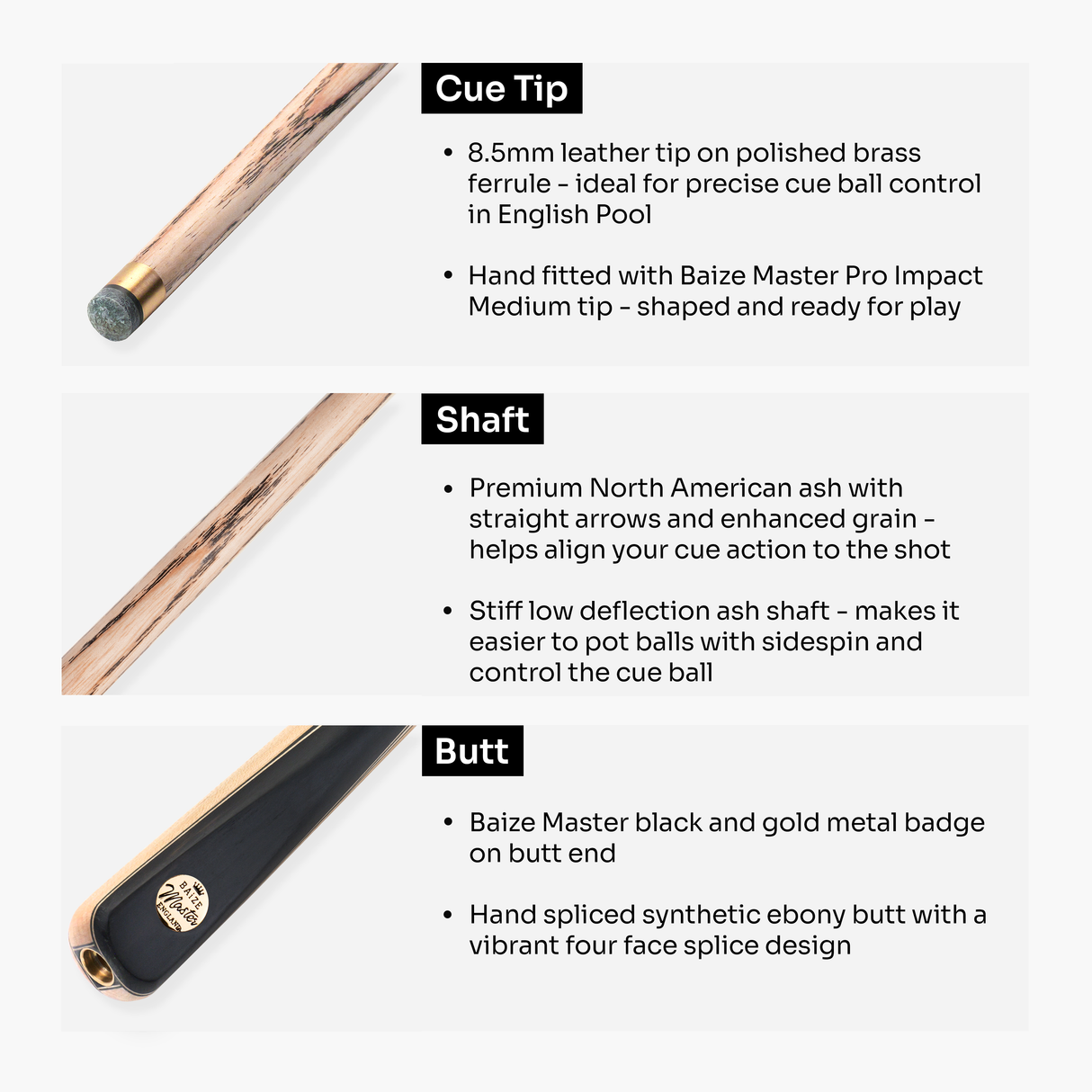 Baize Master Lunar Marksman ¾ Joint English Pool Cue with 8.5mm Baize Master Pro Impact Hybrid Tip