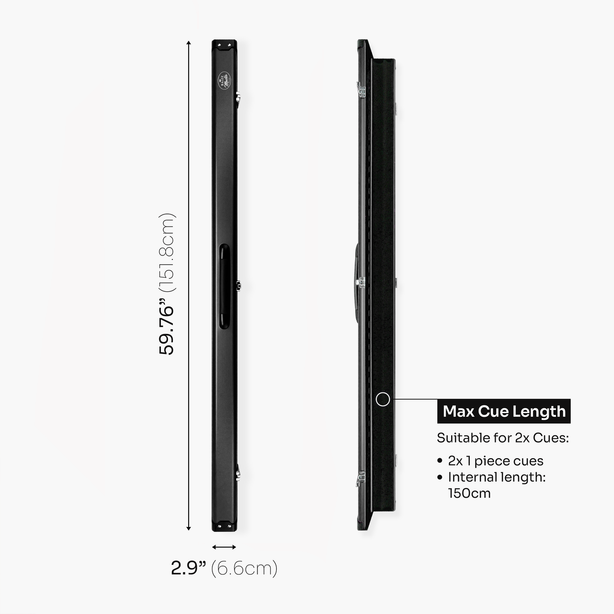 Baize Master Summit One Piece Two Slot Luxury Aluminium Snooker and Pool Cue Case with Chunky Metal Ends – Holds 2 x One Piece Cues