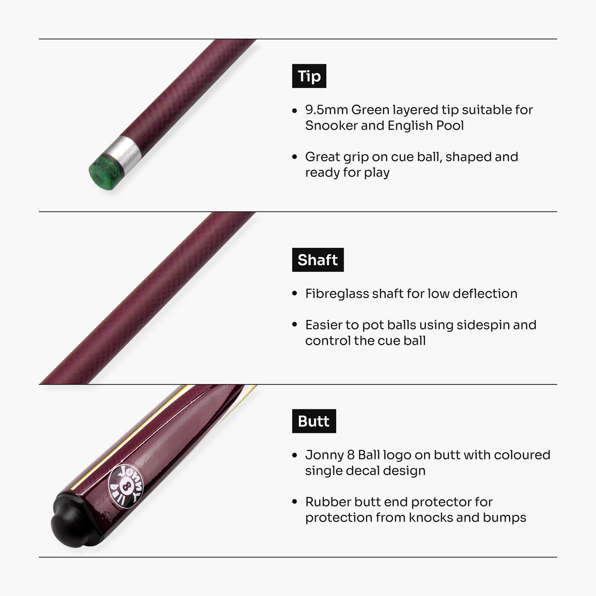 Jonny 8 Ball Inferno 2 Piece Graphite Fiberglass Cue and Case Set 9.5mm Green Layered Tip
