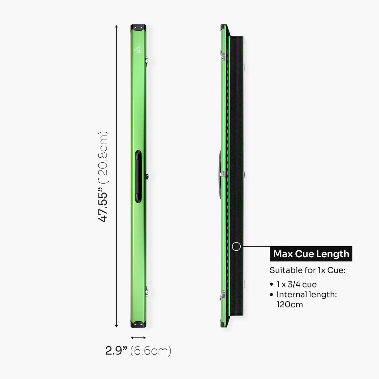 Baize Master Summit ¾ 2 Slot Luxury Aluminium Snooker and Pool Cue Case with Chunky Metal Ends – Holds 1 x ¾ Joint Cue + Extensions
