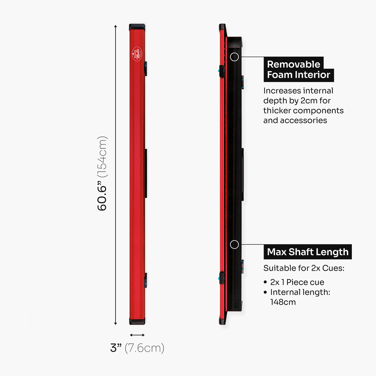 Baize Master Fusion One Piece 2 Slot Luxury Aluminium Snooker and Pool Cue Case with Trigger™ Lock – Holds 2 x One Piece Cues Baize Master