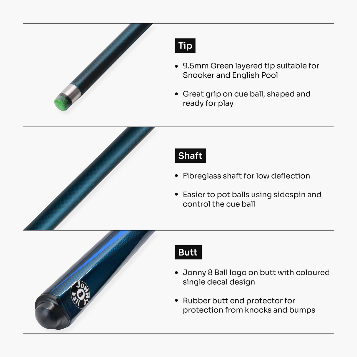 Jonny 8 Ball Inferno 2 Piece Graphite Fiberglass Cue and Case Set 9.5mm Green Layered Tip