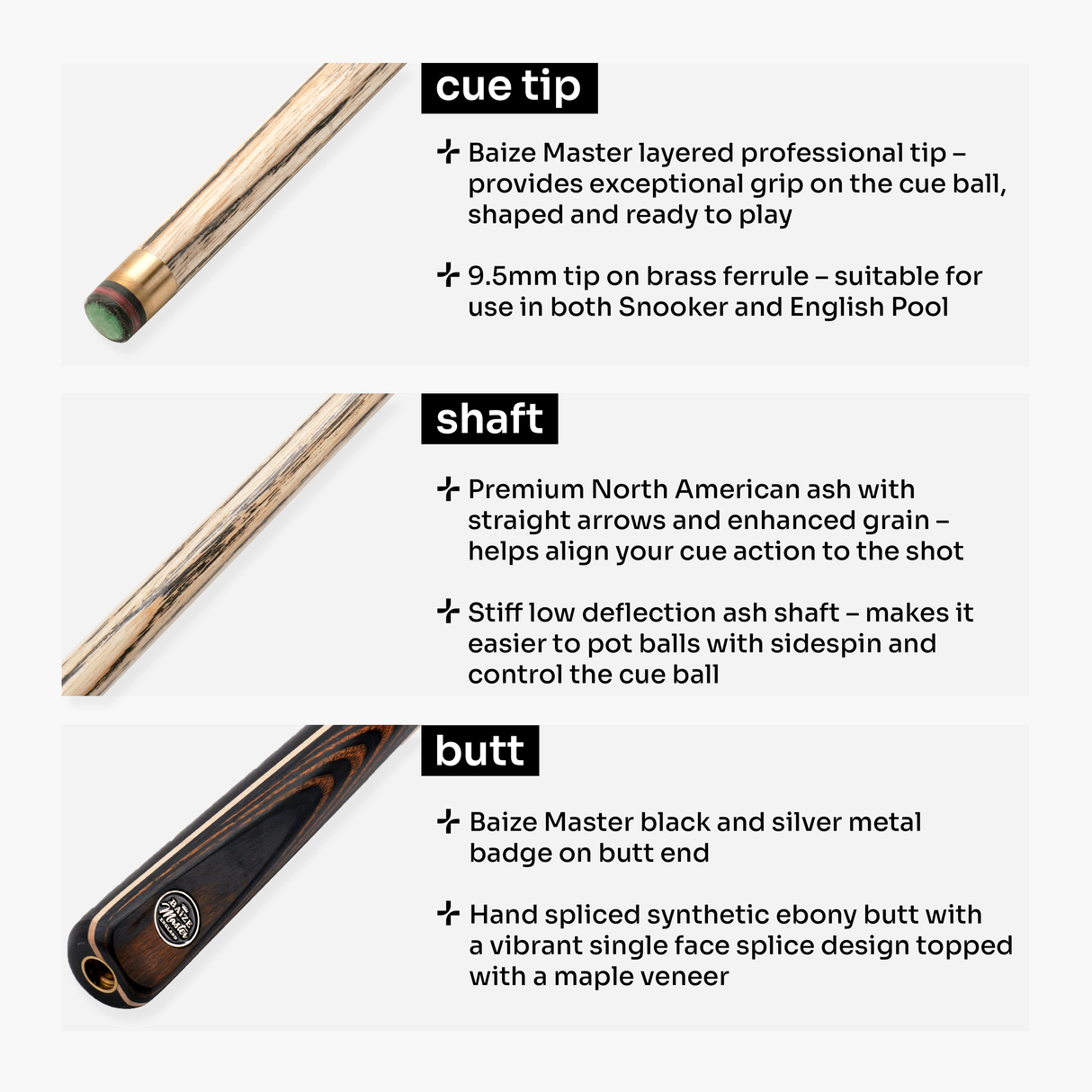 Baize Master BLACKLINE CLASSIC 2 Piece Snooker and Pool Cue 9.5mm Layered Tip