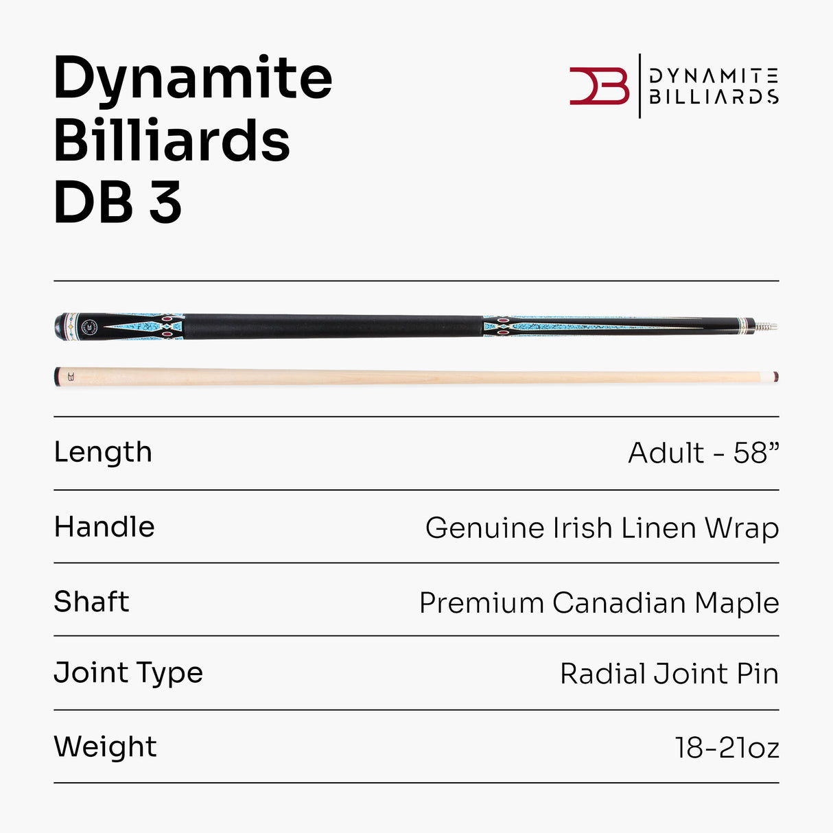 Dynamite Billiards DB3 American Maple Pool Cue – 12.5mm Tip – Designed by Darren Appleton