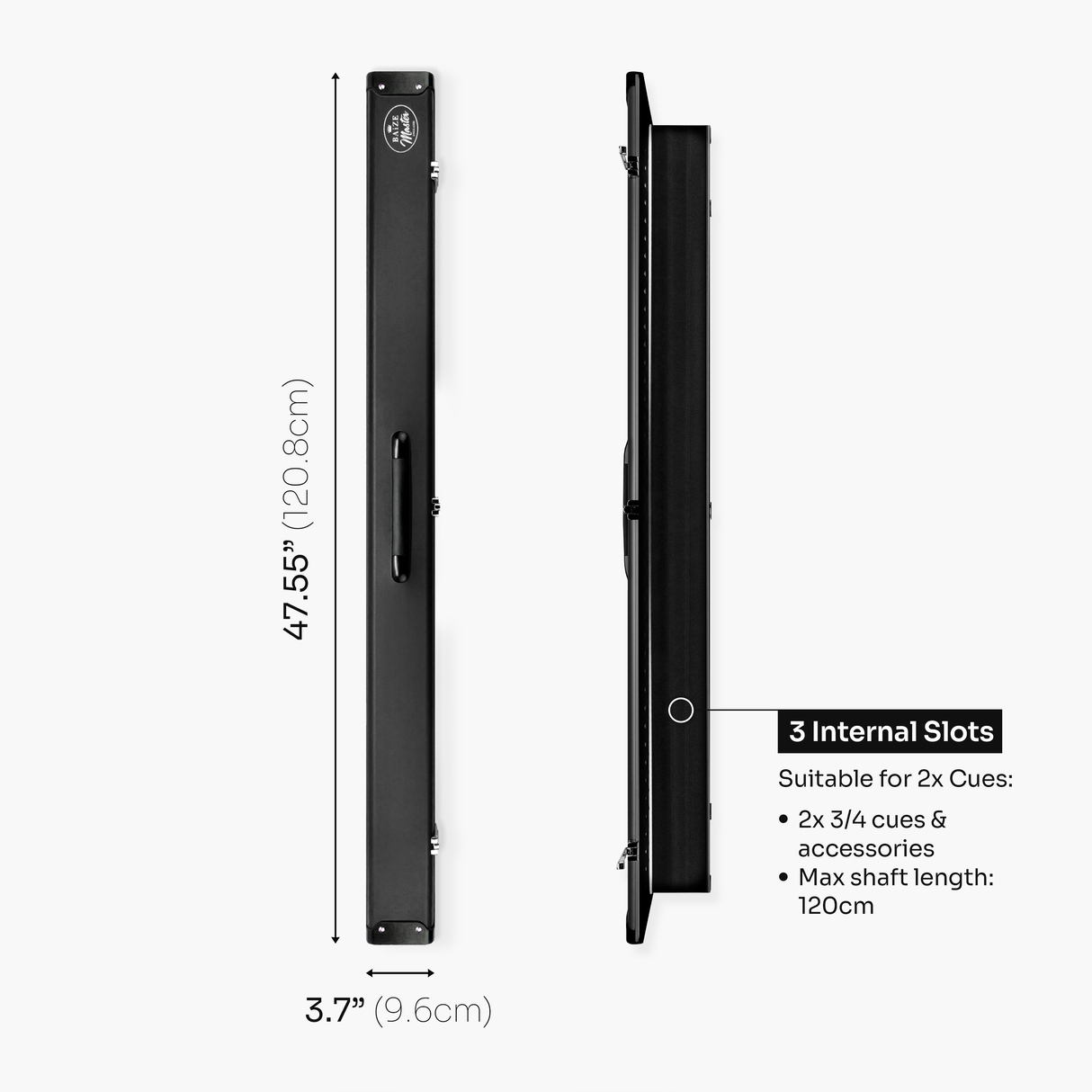 Baize Master Summit ¾ 3 Slot Luxury Aluminium Snooker and Pool Cue Case with Chunky Metal Ends – Holds 2 x ¾ Joint Cues