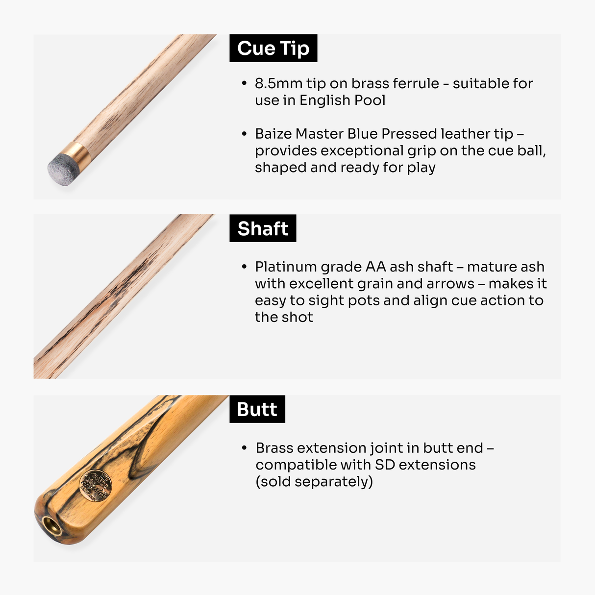Baize Master Platinum Exotic Series Golden Concord One Piece Luxury English Pool Cue with 8.5mm Blue Pressed Tip