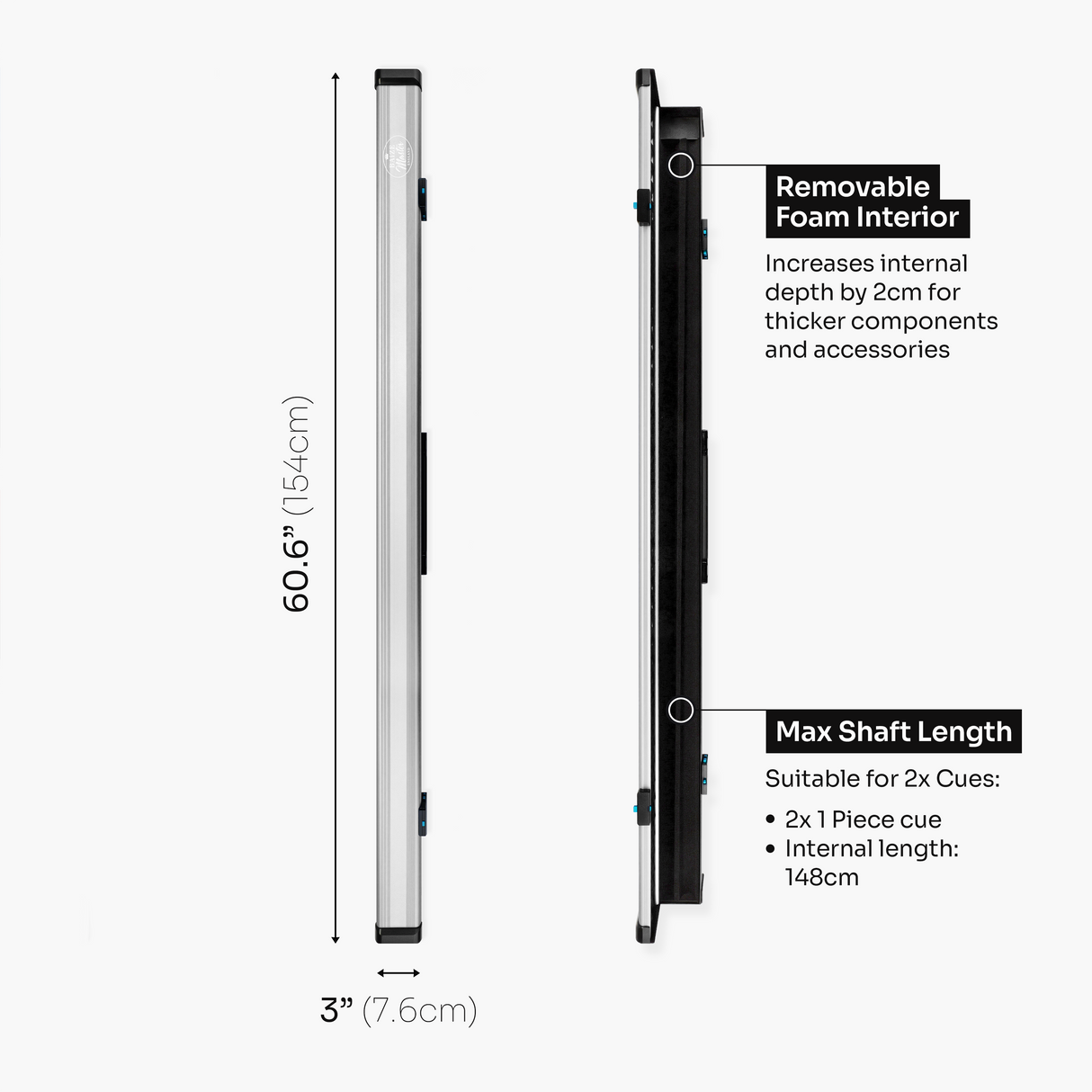 Baize Master Fusion One Piece 2 Slot Luxury Aluminium Snooker and Pool Cue Case with Trigger™ Lock – Holds 2 x One Piece Cues Baize Master