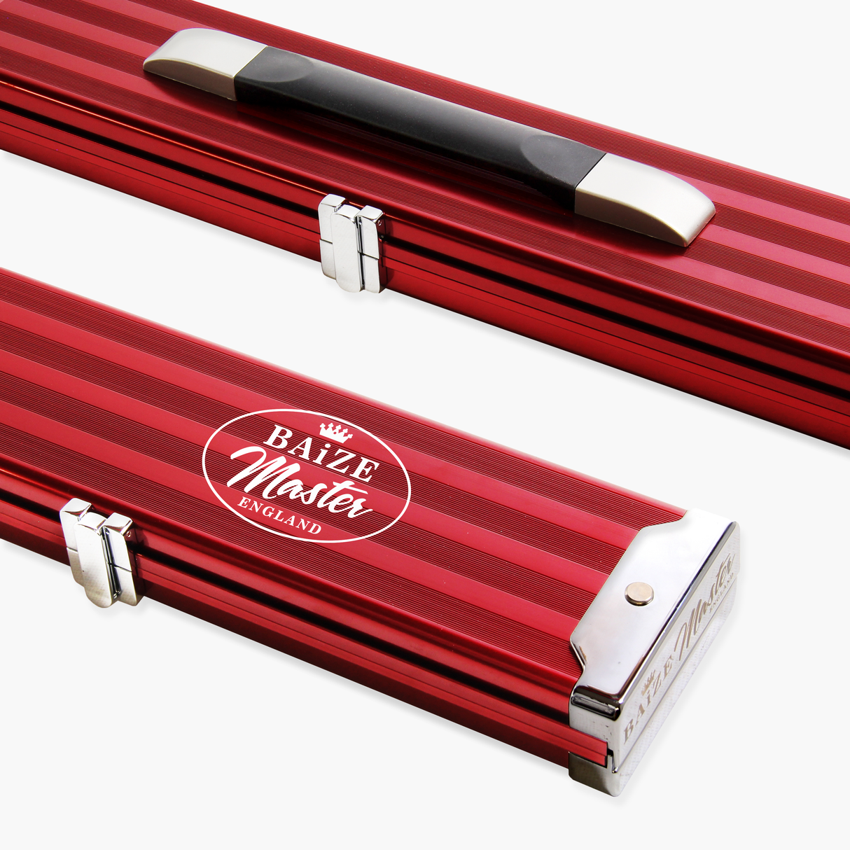 Baize Master WIDE RED 3/4 PRO LINE Aluminium Metal Ends Snooker Pool Cue Case - Holds 2 Cues