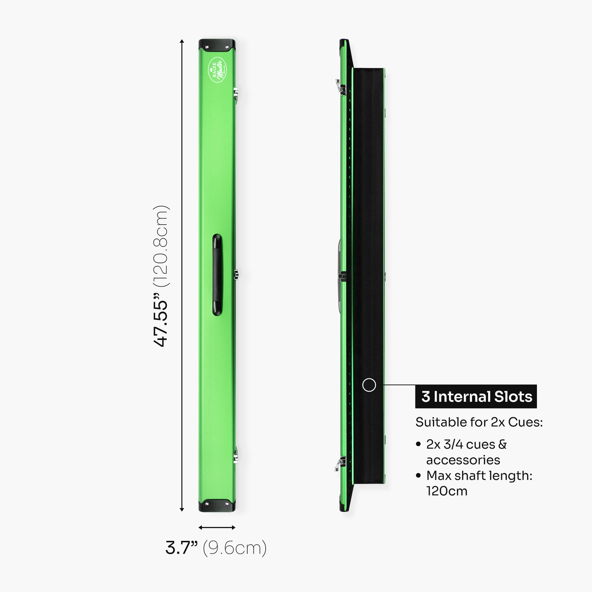 Baize Master Summit ¾ 3 Slot Luxury Aluminium Snooker and Pool Cue Case with Chunky Metal Ends – Holds 2 x ¾ Joint Cues