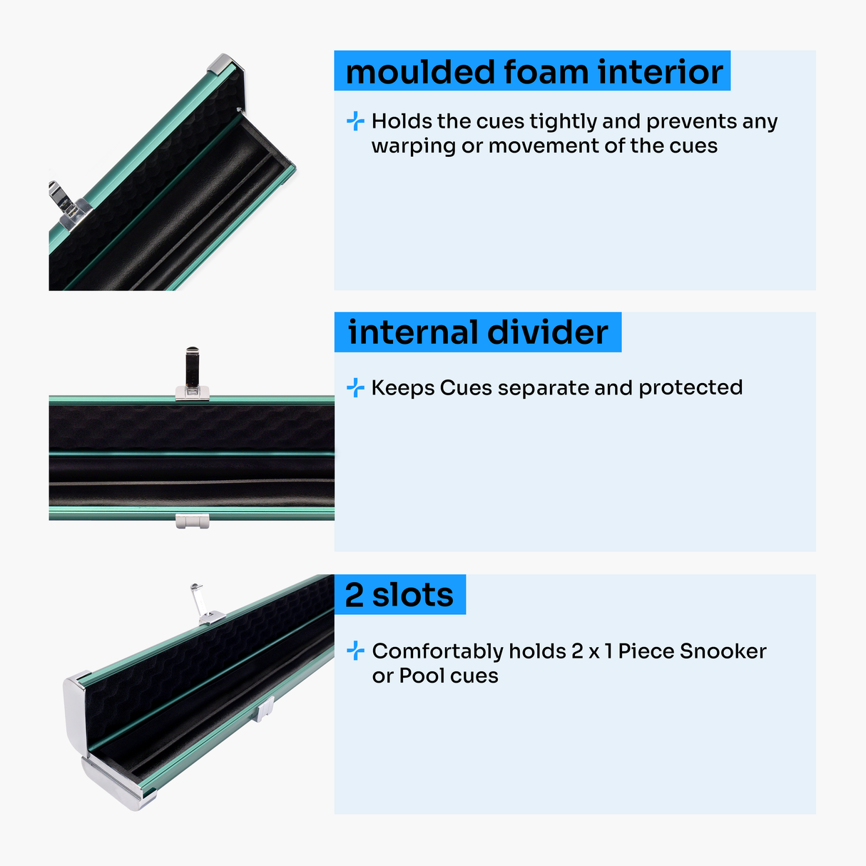 Baize Master Prestige 1 Piece Luxury Metal Cue Case - Holds 2 x 1 Piece Cues