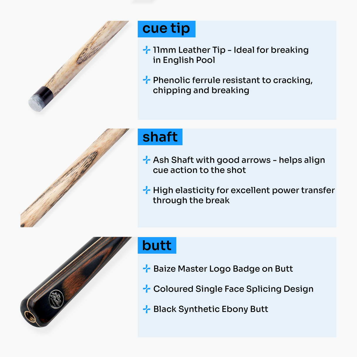 Baize Master Copper Crusher 57 Inch ¾ Joint English Pool Break Cue - 11mm Tip – For Breaking Only