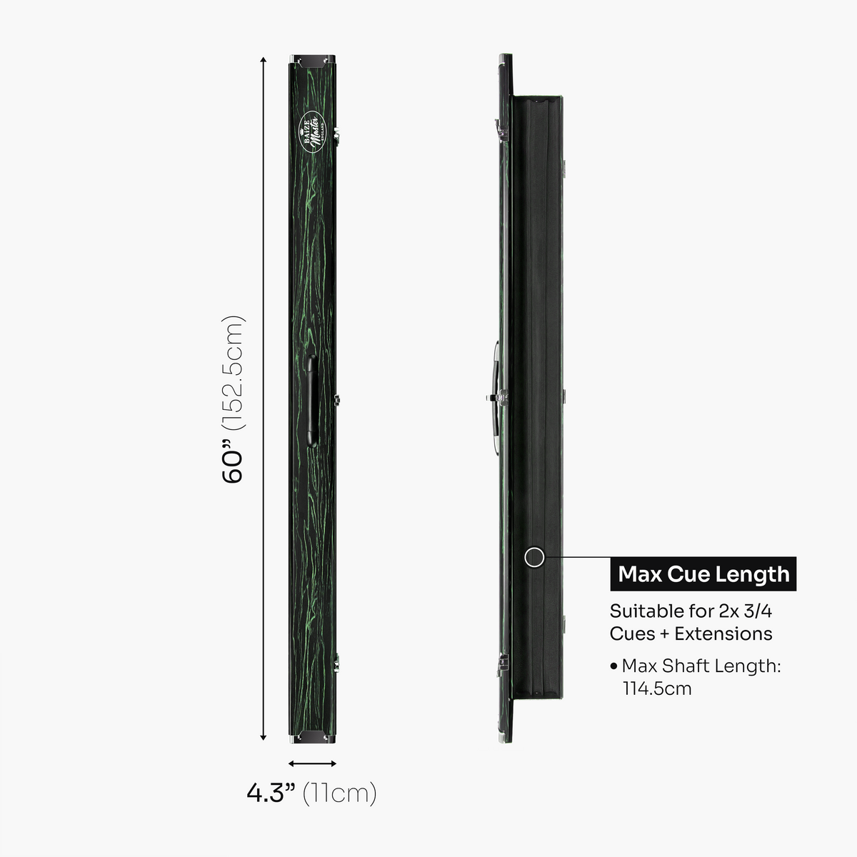 Baize Master Woodgrain 3/4 3 Slot Aluminium Snooker and Pool Cue Case - Holds 2 Cues + Extensions