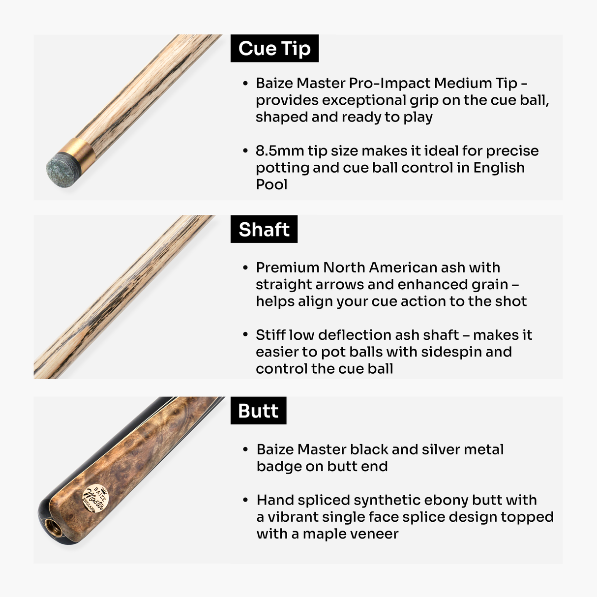 Baize Master Marble Marksman ¾ Joint English Pool Cue with 8.5mm Baize Master Pro Impact Hybrid Tip