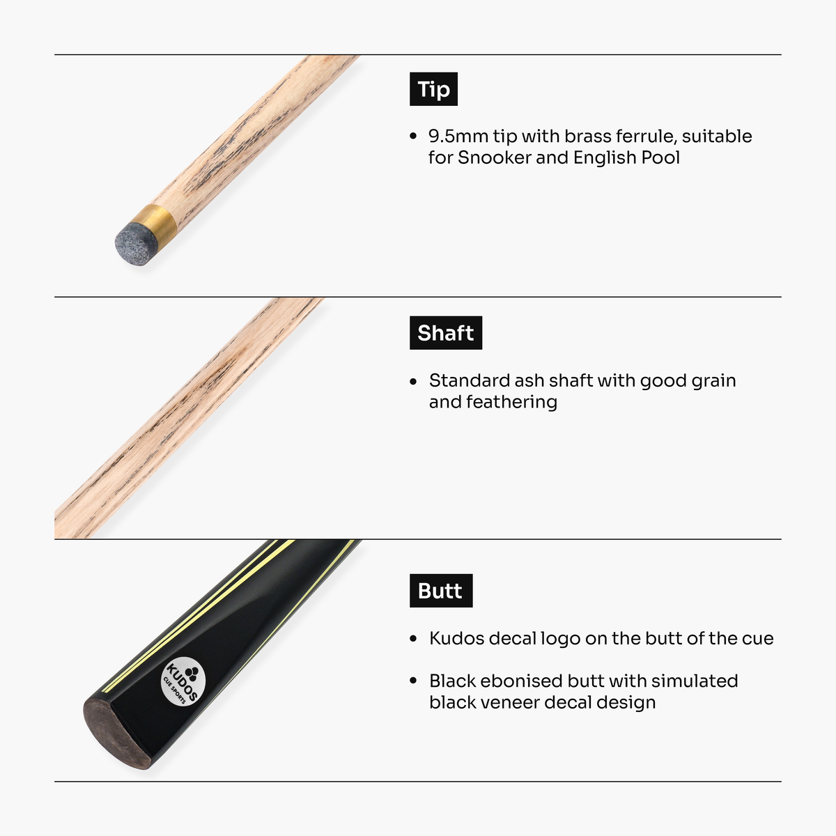 Kudos Junior Pulse 48 Inch 2 Piece Kids Snooker and Pool Cue with 9.5mm Tip