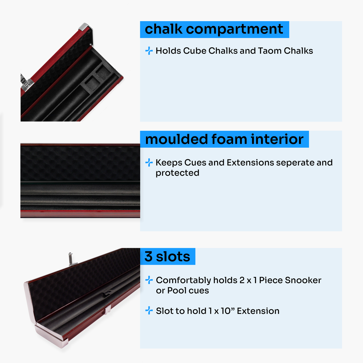 Baize Master Prestige 1 Piece Luxury Metal Cue Case - Holds 2 x 1 Piece Cues + Extensions + Accessories