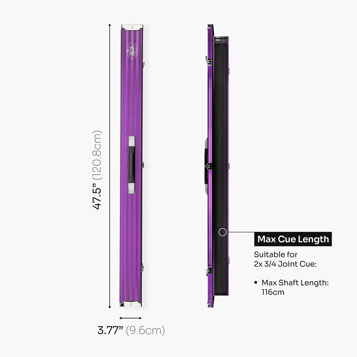 Baize Master Pro Line Wide 3/4 3 Slot Luxury Aluminium Snooker and Pool Cue Case - Holds 2 Cues