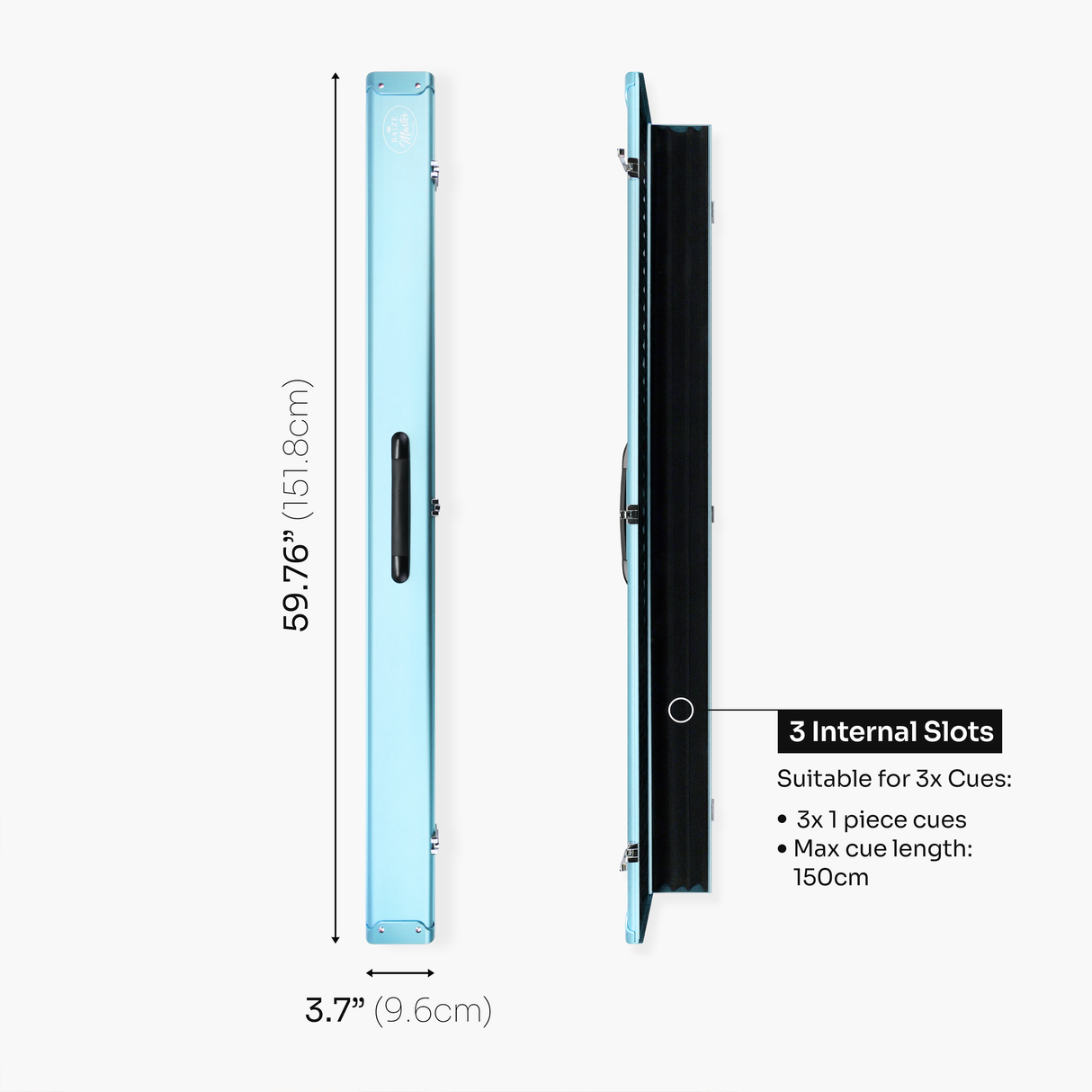 Baize Master Summit One Piece Three Slot Luxury Aluminium Snooker and Pool Cue Case with Chunky Metal Ends – Holds 3 x One Piece Cues